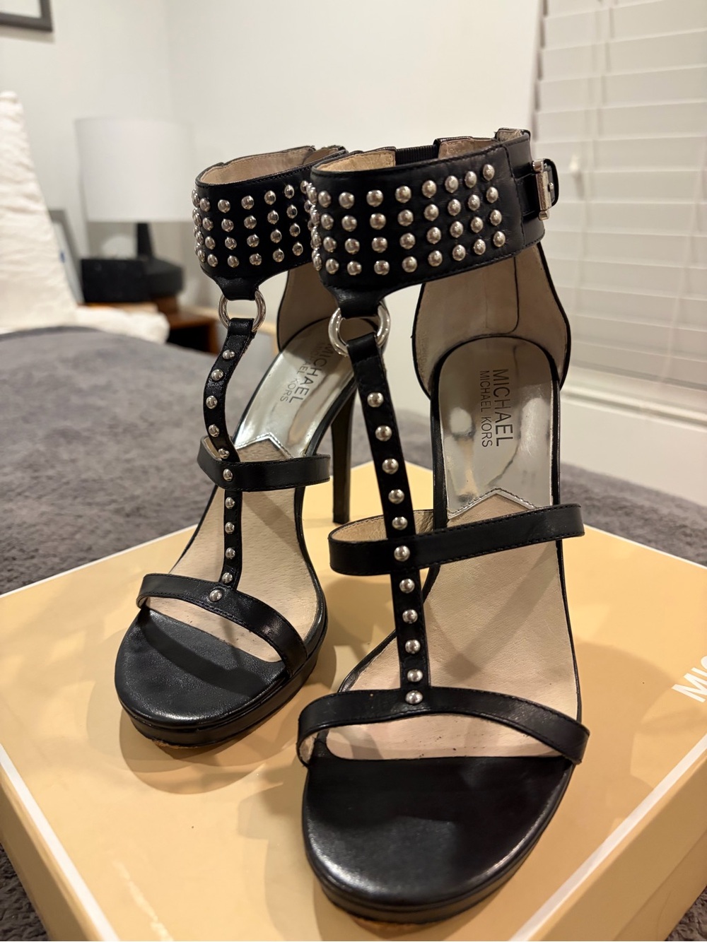 MICHAEL Michael Kors Black Studded T-Strap Platform Heels